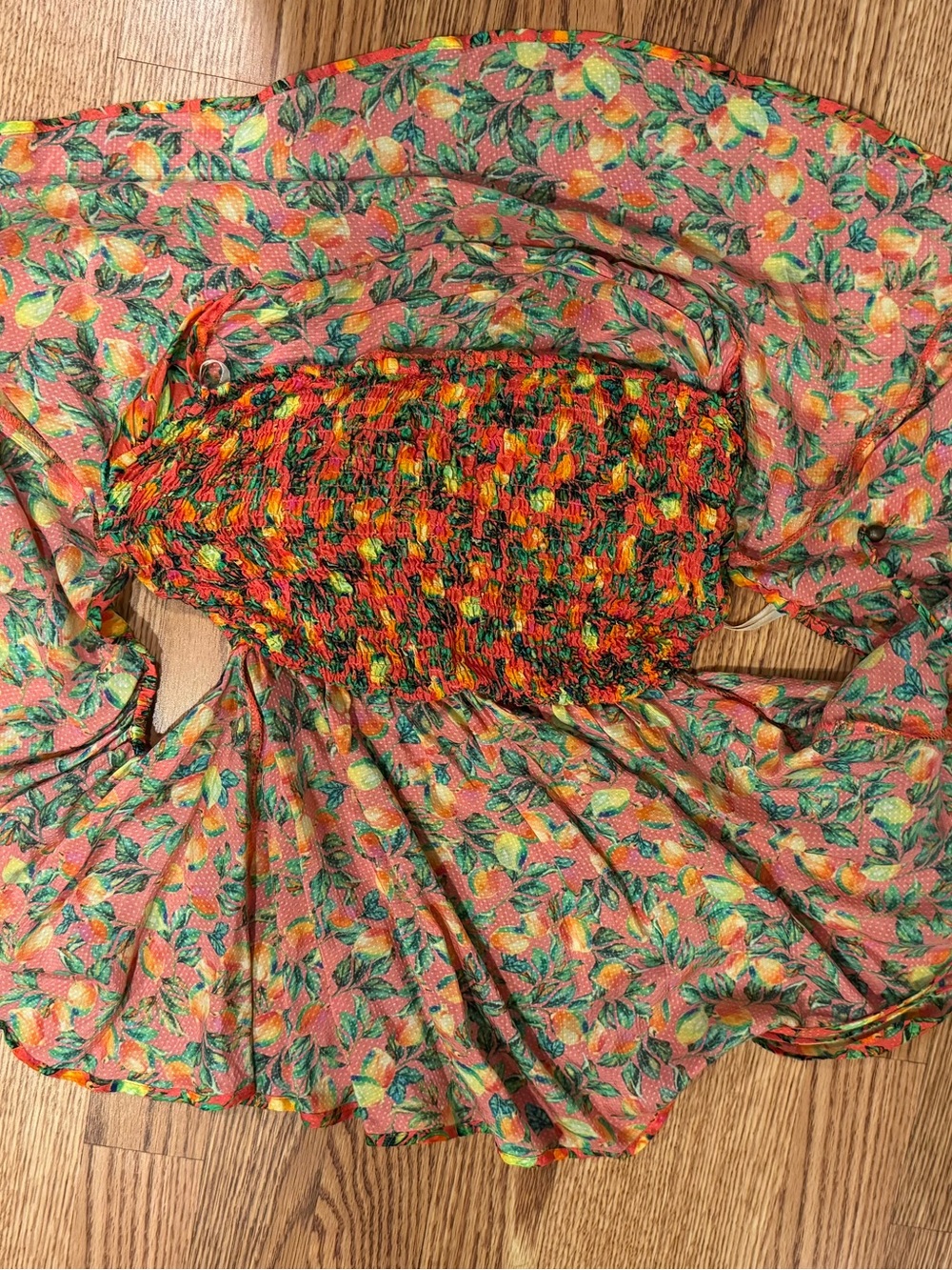 FARM Rio Orange Tropical Off-Shoulder Ruffle Crop Top - Picture 3 of 4